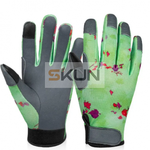 Sheepskin Breathable Cloth Print Gardening Glove Green Blue Glove for Weeding Planting